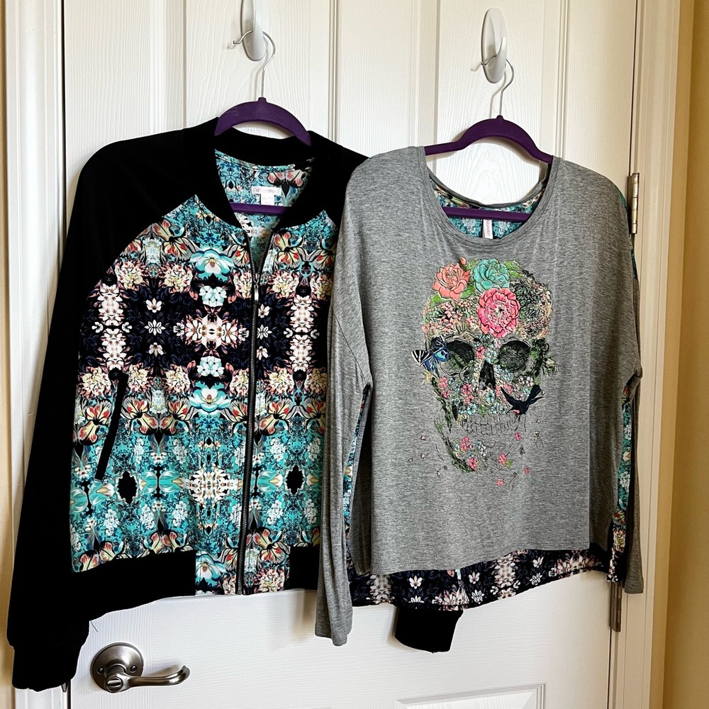 Multi-color Floral Bomber jacket & matching Sugar Skull Raglan Sleeves T-shirt.